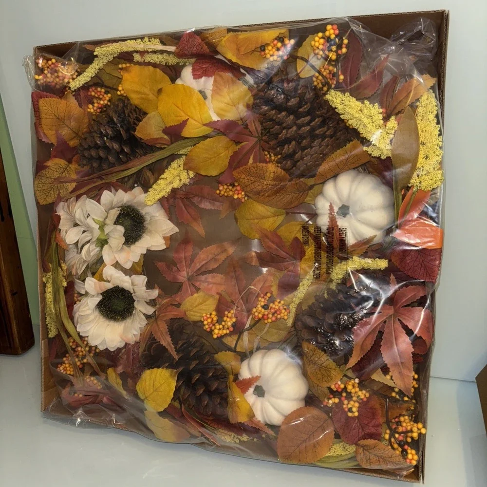24 Inch Fall Wreath Front Door Outside Wreath With Pumpkins Pine Cones Flowers